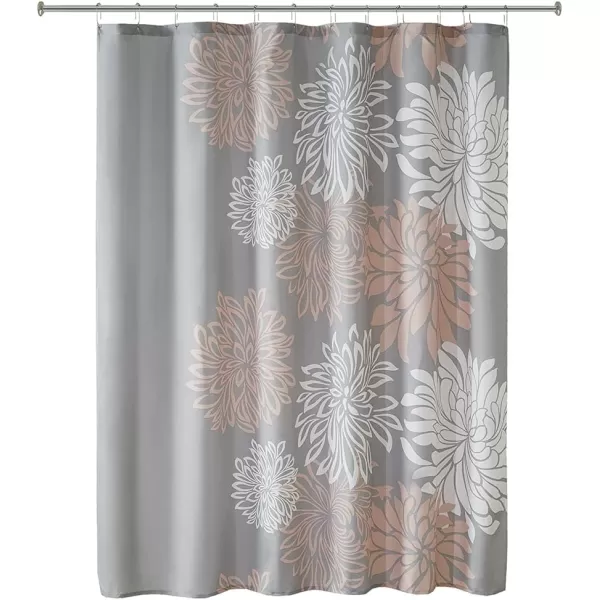 Comfort Spaces Enya Bathroom Shower Floral Printed Cute Chic Microfiber Fabric Bath Curtains 72quotx72quot AquaGreyBlushGrey