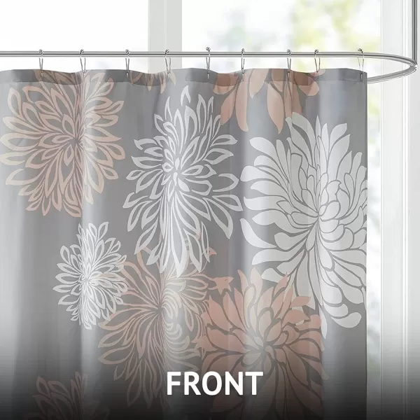 Comfort Spaces Enya Bathroom Shower Floral Printed Cute Chic Microfiber Fabric Bath Curtains 72quotx72quot AquaGreyBlushGrey