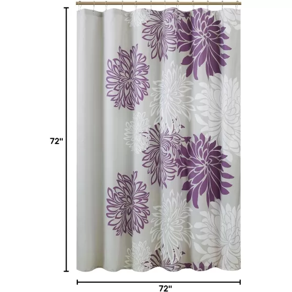 Comfort Spaces Enya Bathroom Shower Floral Printed Cute Chic Microfiber Fabric Bath Curtains 72quotx72quot AquaGreyPurpleGrey