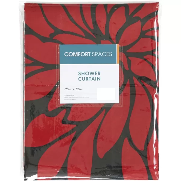Comfort Spaces Enya Bathroom Shower Floral Printed Cute Chic Microfiber Fabric Bath Curtains 72quotx72quot AquaGreyRed  Black