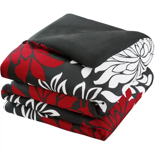 Comfort Spaces Enya Comforter SetModern Floral Design All Season Down Alternative Bedding Matching Shams Bedskirt Decorative Pillows Queen 90quotx90quot PurpleRedBlack