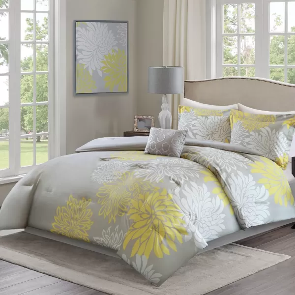 Comfort Spaces Enya Comforter SetModern Floral Design All Season Down Alternative Bedding Matching Shams Bedskirt Decorative Pillows Queen 90quotx90quot PurpleYellow