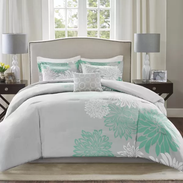 Comfort Spaces Enya Comforter SetModern Floral Design All Season Down Alternative Bedding Matching Shams Bedskirt Decorative Pillows Queen 90quotx90quot PurpleAqua