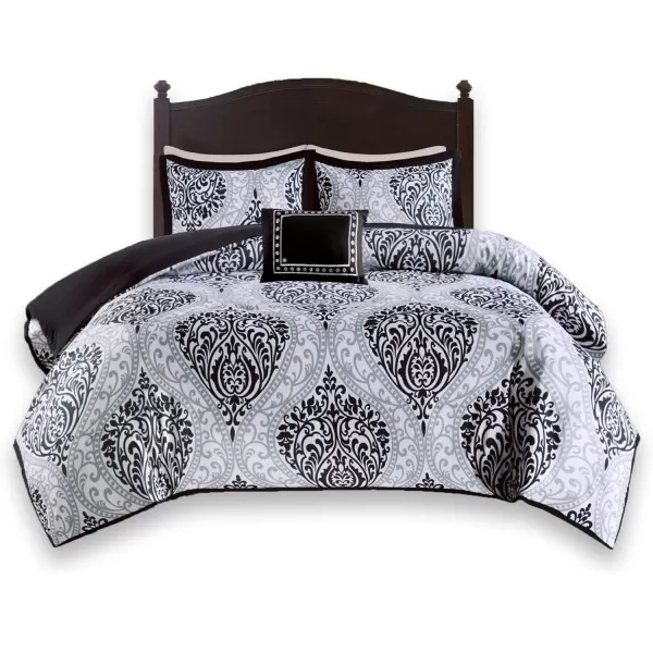 Comfort Spaces Enya Comforter SetModern Floral Design All Season Down Alternative Bedding Matching Shams Bedskirt Decorative Pillows Queen 90quotx90quot PurpleBlackWhite