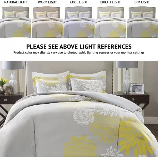 Comfort Spaces Enya Comforter SetModern Floral Design All Season Down Alternative Bedding Matching Shams Bedskirt Decorative Pillows Queen 90quotx90quot PurpleYellow