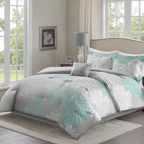 Comfort Spaces Enya Comforter SetModern Floral Design All Season Down Alternative Bedding Matching Shams Bedskirt Decorative Pillows Queen 90quotx90quot PurpleAqua