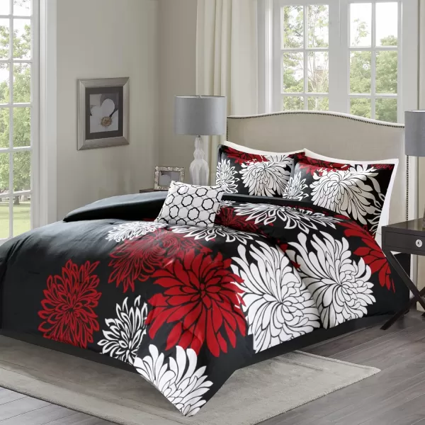 Comfort Spaces Enya Comforter SetModern Floral Design All Season Down Alternative Bedding Matching Shams Bedskirt Decorative Pillows Queen 90quotx90quot PurpleRedBlack
