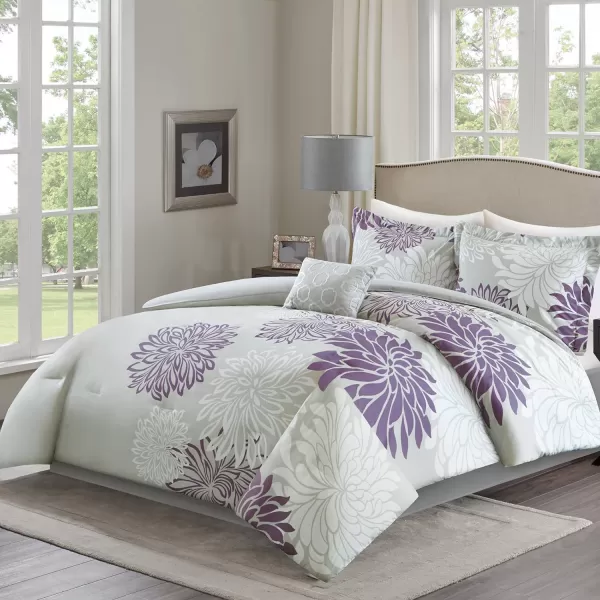 Comfort Spaces Enya Comforter SetModern Floral Design All Season Down Alternative Bedding Matching Shams Bedskirt Decorative Pillows Queen 90quotx90quot PurplePurple