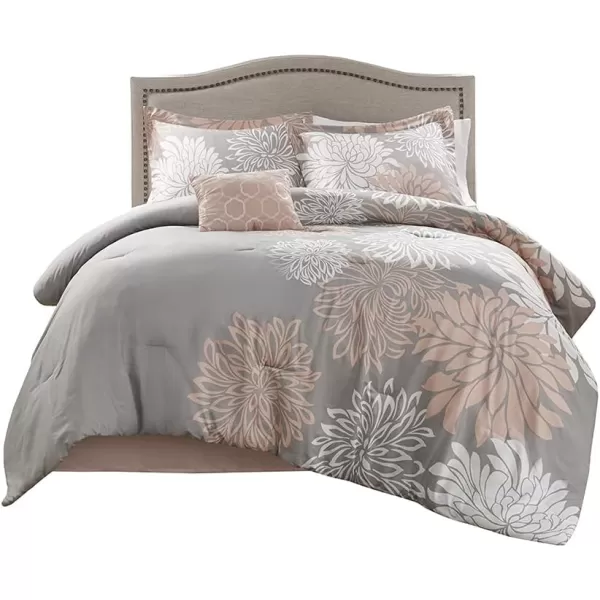 Comfort Spaces Enya Comforter SetModern Floral Design All Season Down Alternative Bedding Matching Shams Bedskirt Decorative Pillows Queen 90quotx90quot PurpleBlushGrey