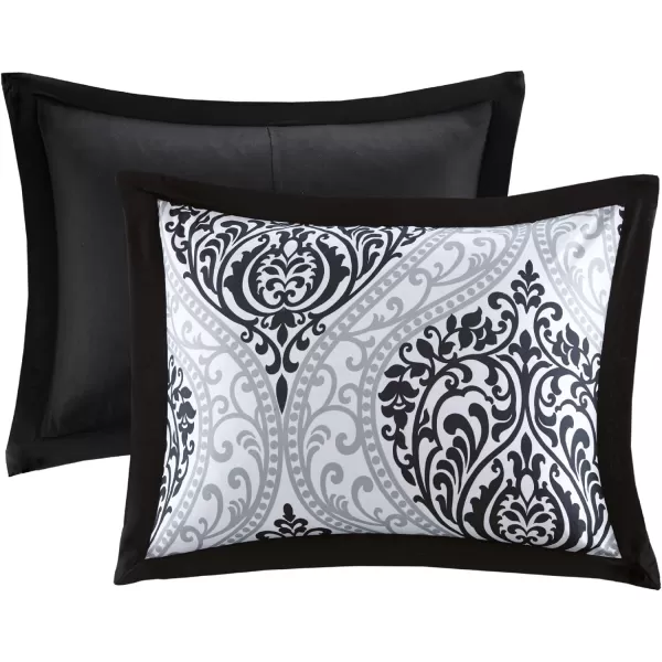 Comfort Spaces Enya Comforter SetModern Floral Design All Season Down Alternative Bedding Matching Shams Bedskirt Decorative Pillows Queen 90quotx90quot PurpleBlackWhite