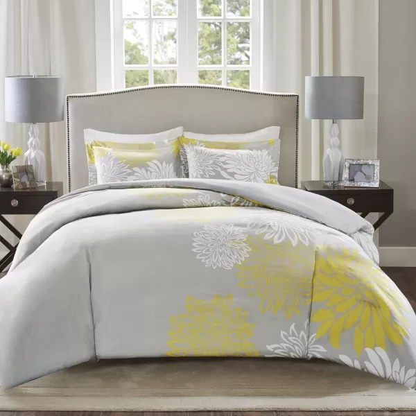 Comfort Spaces Enya Comforter SetModern Floral Design All Season Down Alternative Bedding Matching Shams Bedskirt Decorative Pillows Queen 90quotx90quot PurpleYellow