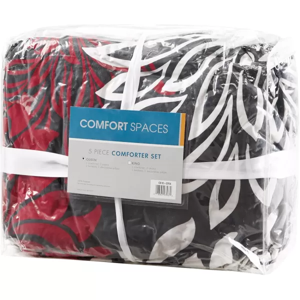 Comfort Spaces Enya Comforter SetModern Floral Design All Season Down Alternative Bedding Matching Shams Bedskirt Decorative Pillows Queen 90quotx90quot PurpleRedBlack