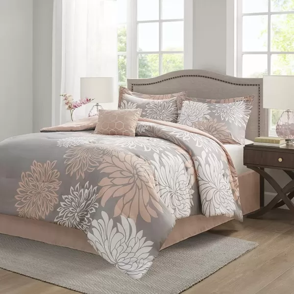 Comfort Spaces Enya Comforter SetModern Floral Design All Season Down Alternative Bedding Matching Shams Bedskirt Decorative Pillows Queen 90quotx90quot PurpleBlushGrey