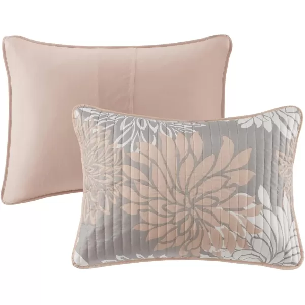 Comfort Spaces Enya Quilt Set  Casual Floral Print Channel Stitching Design All Season Lightweight Coverlet Cozy Bedding Matching Shams Decorative Pillows FullQueen90quotx90quot Purple 3 PieceBlushGrey