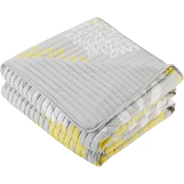 Comfort Spaces Enya Quilt Set  Casual Floral Print Channel Stitching Design All Season Lightweight Coverlet Cozy Bedding Matching Shams Decorative Pillows FullQueen90quotx90quot Purple 3 PieceYellowGrey