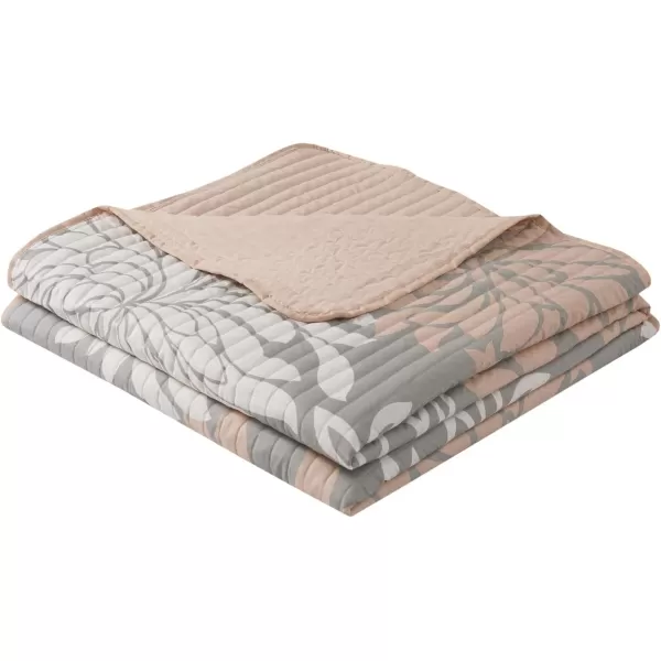 Comfort Spaces Enya Quilt Set  Casual Floral Print Channel Stitching Design All Season Lightweight Coverlet Cozy Bedding Matching Shams Decorative Pillows FullQueen90quotx90quot Purple 3 PieceBlushGrey