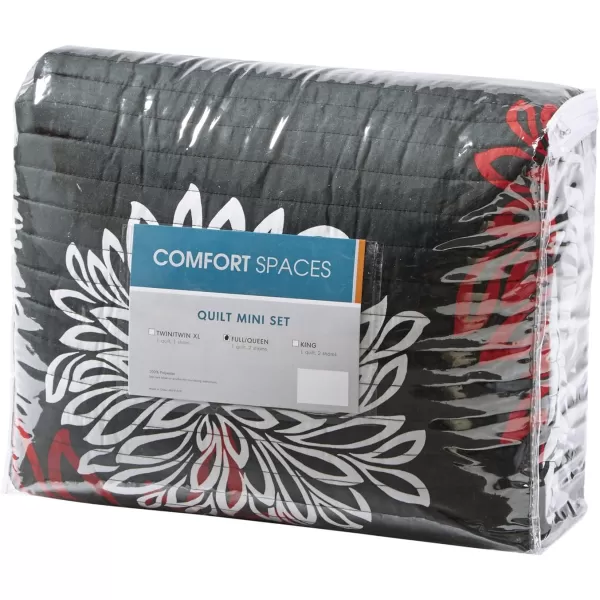 Comfort Spaces Enya Quilt Set  Casual Floral Print Channel Stitching Design All Season Lightweight Coverlet Cozy Bedding Matching Shams Decorative Pillows FullQueen90quotx90quot Purple 3 PieceRedBlack