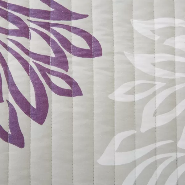 Comfort Spaces Enya Quilt Set  Casual Floral Print Channel Stitching Design All Season Lightweight Coverlet Cozy Bedding Matching Shams Decorative Pillows FullQueen90quotx90quot Purple 3 PiecePurpleGrey