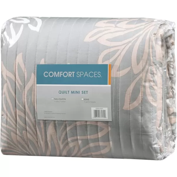 Comfort Spaces Enya Quilt Set  Casual Floral Print Channel Stitching Design All Season Lightweight Coverlet Cozy Bedding Matching Shams Decorative Pillows FullQueen90quotx90quot Purple 3 PieceBlushGrey