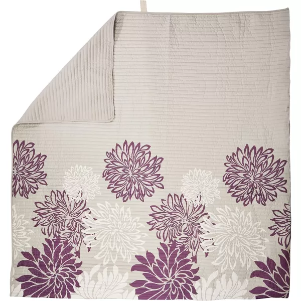 Comfort Spaces Enya Quilt Set  Casual Floral Print Channel Stitching Design All Season Lightweight Coverlet Cozy Bedding Matching Shams Decorative Pillows FullQueen90quotx90quot Purple 3 PiecePurpleGrey
