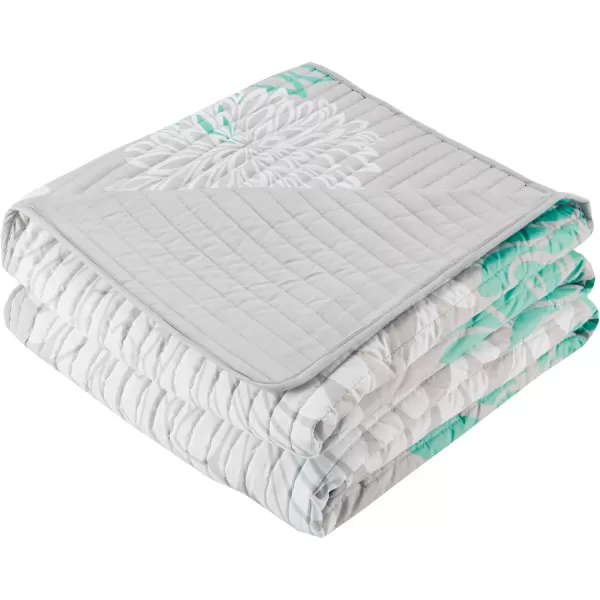 Comfort Spaces Enya Quilt Set  Casual Floral Print Channel Stitching Design All Season Lightweight Coverlet Cozy Bedding Matching Shams Decorative Pillows FullQueen90quotx90quot Purple 3 PieceAquaGrey