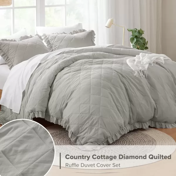 Comfort Spaces Ivory Twin Duvet Cover Set  2 Pieces Ruffle Diamond Quilted Duvet Cover All Season Lightweight CottonLike Softness PreWashed Microfiber Twin Bedding Cover ampamp Sham TwinGray