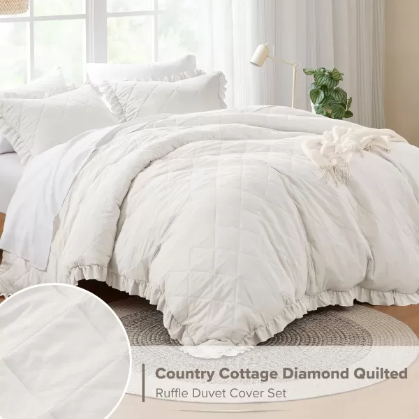 Comfort Spaces Ivory Twin Duvet Cover Set  2 Pieces Ruffle Diamond Quilted Duvet Cover All Season Lightweight CottonLike Softness PreWashed Microfiber Twin Bedding Cover ampamp Sham TwinIvory