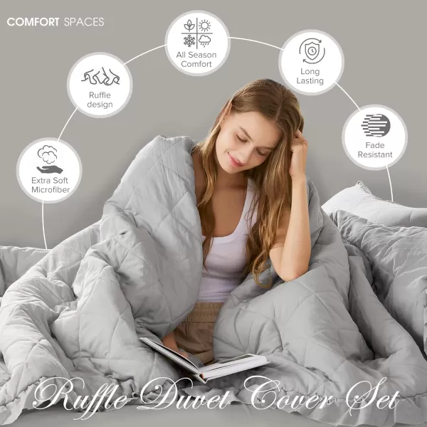 Comfort Spaces Ivory Twin Duvet Cover Set  2 Pieces Ruffle Diamond Quilted Duvet Cover All Season Lightweight CottonLike Softness PreWashed Microfiber Twin Bedding Cover ampamp Sham TwinGray