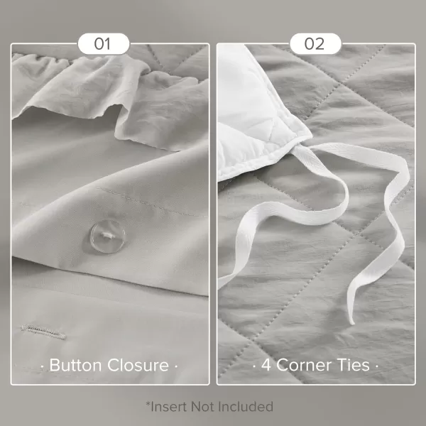 Comfort Spaces Ivory Twin Duvet Cover Set  2 Pieces Ruffle Diamond Quilted Duvet Cover All Season Lightweight CottonLike Softness PreWashed Microfiber Twin Bedding Cover ampamp Sham TwinGray