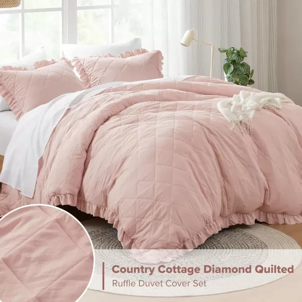 Comfort Spaces Ivory Twin Duvet Cover Set  2 Pieces Ruffle Diamond Quilted Duvet Cover All Season Lightweight CottonLike Softness PreWashed Microfiber Twin Bedding Cover ampamp Sham TwinBlush
