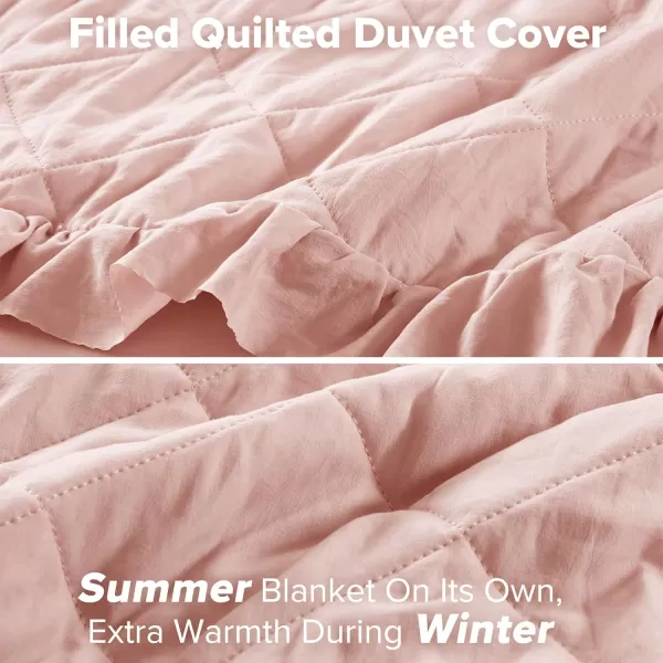 Comfort Spaces Ivory Twin Duvet Cover Set  2 Pieces Ruffle Diamond Quilted Duvet Cover All Season Lightweight CottonLike Softness PreWashed Microfiber Twin Bedding Cover ampamp Sham TwinBlush