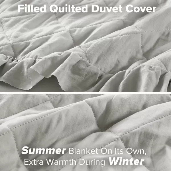 Comfort Spaces Ivory Twin Duvet Cover Set  2 Pieces Ruffle Diamond Quilted Duvet Cover All Season Lightweight CottonLike Softness PreWashed Microfiber Twin Bedding Cover ampamp Sham TwinGray