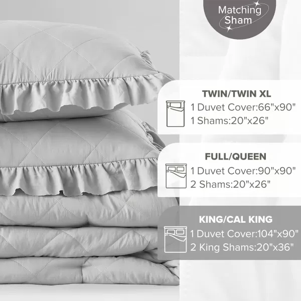 Comfort Spaces Ivory Twin Duvet Cover Set  2 Pieces Ruffle Diamond Quilted Duvet Cover All Season Lightweight CottonLike Softness PreWashed Microfiber Twin Bedding Cover ampamp Sham TwinGray