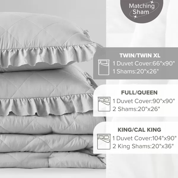 Comfort Spaces Ivory Twin Duvet Cover Set  2 Pieces Ruffle Diamond Quilted Duvet Cover All Season Lightweight CottonLike Softness PreWashed Microfiber Twin Bedding Cover ampamp Sham TwinGray