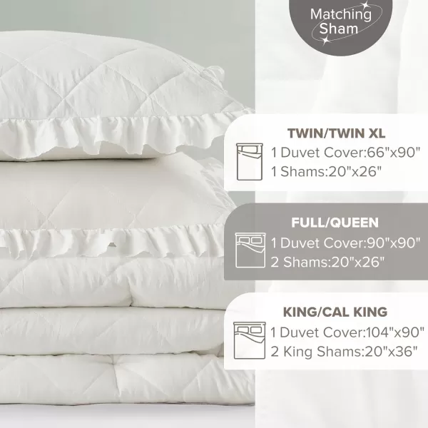 Comfort Spaces Ivory Twin Duvet Cover Set  2 Pieces Ruffle Diamond Quilted Duvet Cover All Season Lightweight CottonLike Softness PreWashed Microfiber Twin Bedding Cover ampamp Sham TwinIvory