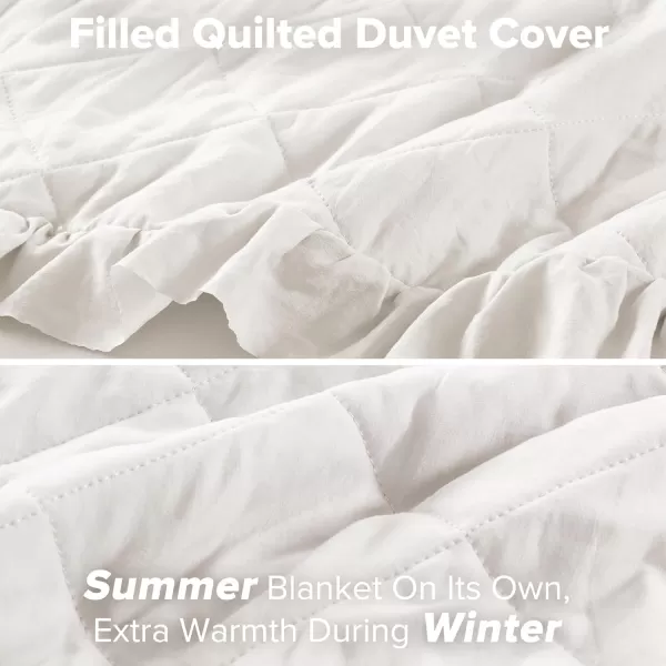 Comfort Spaces Ivory Twin Duvet Cover Set  2 Pieces Ruffle Diamond Quilted Duvet Cover All Season Lightweight CottonLike Softness PreWashed Microfiber Twin Bedding Cover ampamp Sham TwinIvory