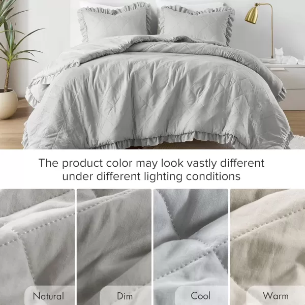 Comfort Spaces Ivory Twin Duvet Cover Set  2 Pieces Ruffle Diamond Quilted Duvet Cover All Season Lightweight CottonLike Softness PreWashed Microfiber Twin Bedding Cover ampamp Sham TwinGray
