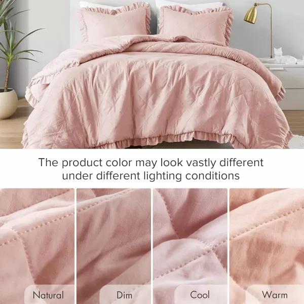 Comfort Spaces Ivory Twin Duvet Cover Set  2 Pieces Ruffle Diamond Quilted Duvet Cover All Season Lightweight CottonLike Softness PreWashed Microfiber Twin Bedding Cover ampamp Sham TwinBlush