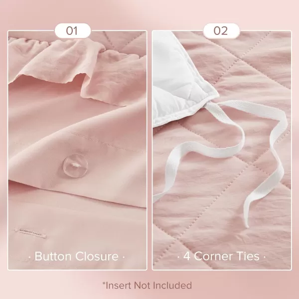 Comfort Spaces Ivory Twin Duvet Cover Set  2 Pieces Ruffle Diamond Quilted Duvet Cover All Season Lightweight CottonLike Softness PreWashed Microfiber Twin Bedding Cover ampamp Sham TwinBlush