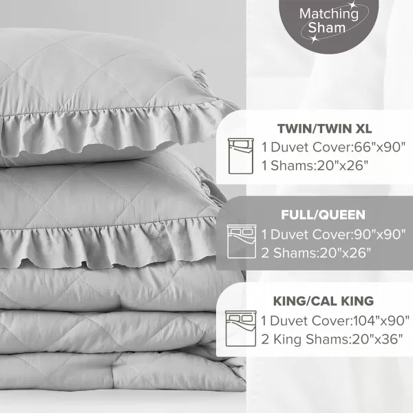 Comfort Spaces Ivory Twin Duvet Cover Set  2 Pieces Ruffle Diamond Quilted Duvet Cover All Season Lightweight CottonLike Softness PreWashed Microfiber Twin Bedding Cover ampamp Sham TwinGray
