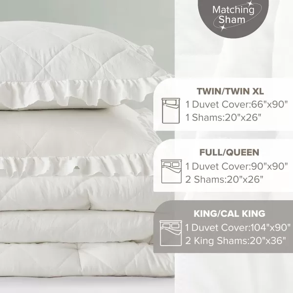 Comfort Spaces Ivory Twin Duvet Cover Set  2 Pieces Ruffle Diamond Quilted Duvet Cover All Season Lightweight CottonLike Softness PreWashed Microfiber Twin Bedding Cover ampamp Sham TwinIvory