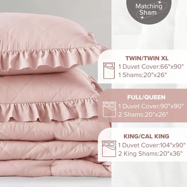 Comfort Spaces Ivory Twin Duvet Cover Set  2 Pieces Ruffle Diamond Quilted Duvet Cover All Season Lightweight CottonLike Softness PreWashed Microfiber Twin Bedding Cover ampamp Sham TwinBlush