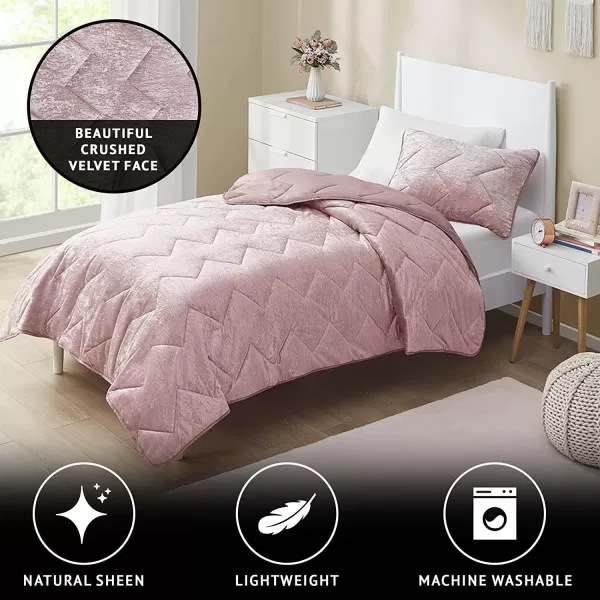 Comfort Spaces Juliette Luxe Comforter Set Velvet Lush with Soft Brushed Microfiber Reverse All Season Cozy Velvet Bedding Sets Fluffy Comforter Bed Set Matching Sham Blush FullQueen 3 PieceBlush Quilt