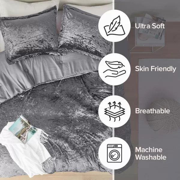 Comfort Spaces Juliette Luxe Comforter Set Velvet Lush with Soft Brushed Microfiber Reverse All Season Cozy Velvet Bedding Sets Fluffy Comforter Bed Set Matching Sham Blush FullQueen 3 PieceGrey Comforter