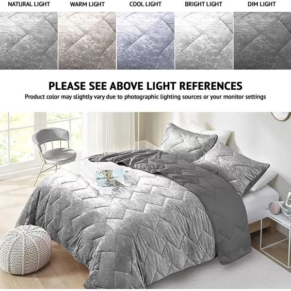 Comfort Spaces Juliette Luxe Comforter Set Velvet Lush with Soft Brushed Microfiber Reverse All Season Cozy Velvet Bedding Sets Fluffy Comforter Bed Set Matching Sham Blush FullQueen 3 PieceGrey Quilt