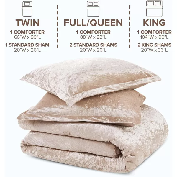 Comfort Spaces Juliette Luxe Comforter Set Velvet Lush with Soft Brushed Microfiber Reverse All Season Cozy Velvet Bedding Sets Fluffy Comforter Bed Set Matching Sham Blush FullQueen 3 PieceChampagne Comforter