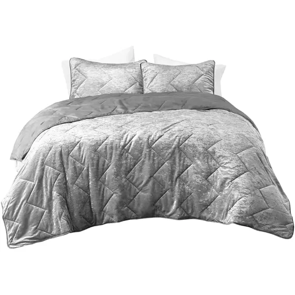 Comfort Spaces Juliette Luxe Comforter Set Velvet Lush with Soft Brushed Microfiber Reverse All Season Cozy Velvet Bedding Sets Fluffy Comforter Bed Set Matching Sham Blush FullQueen 3 PieceGrey Quilt