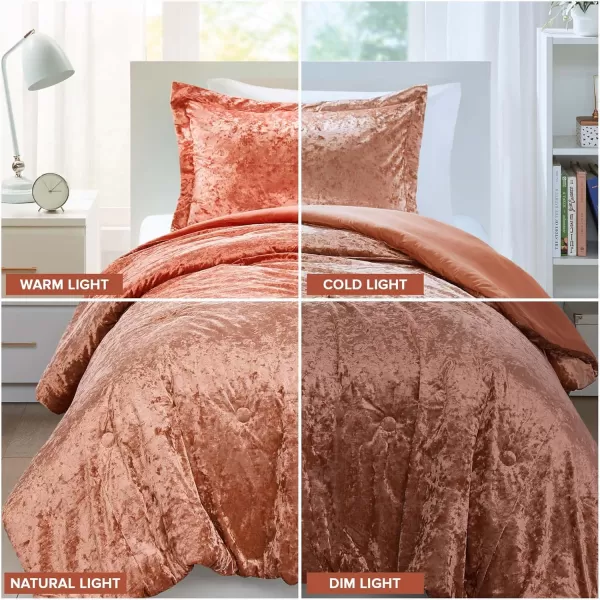 Comfort Spaces Juliette Luxe Comforter Set Velvet Lush with Soft Brushed Microfiber Reverse All Season Cozy Velvet Bedding Sets Fluffy Comforter Bed Set Matching Sham Blush FullQueen 3 PieceBurnt Orange Comforter