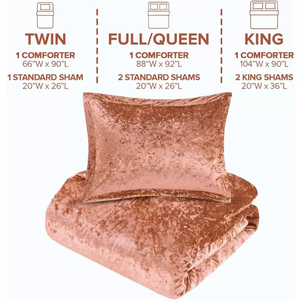 Comfort Spaces Juliette Luxe Comforter Set Velvet Lush with Soft Brushed Microfiber Reverse All Season Cozy Velvet Bedding Sets Fluffy Comforter Bed Set Matching Sham Blush FullQueen 3 PieceBurnt Orange Comforter