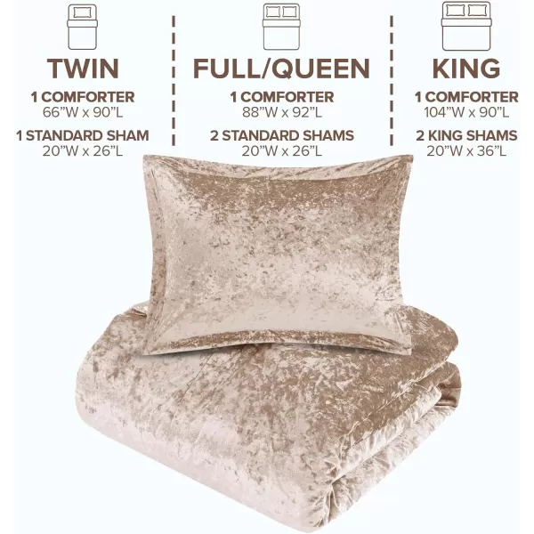 Comfort Spaces Juliette Luxe Comforter Set Velvet Lush with Soft Brushed Microfiber Reverse All Season Cozy Velvet Bedding Sets Fluffy Comforter Bed Set Matching Sham Blush FullQueen 3 PieceChampagne Comforter